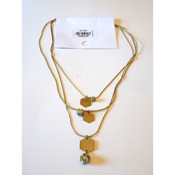 Ann Taylor Loft Women's Antique Gold Hexagon Fireball Tiered necklace NWT 34.5 - Picture 4 of 4